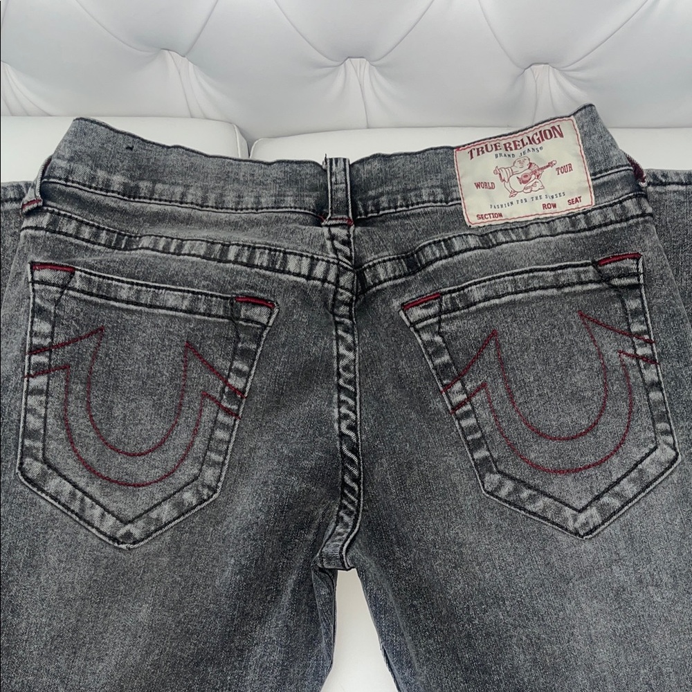 True Religion Mens Black Jeans with Red Stitching